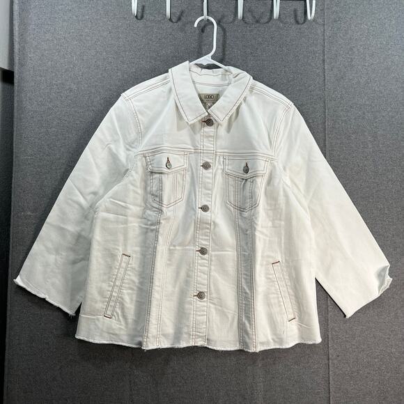 LOGO by Lori Goldstein 3/4 Sleeve Denim Jacket White Size Reg 16 - Picture 1 of 10